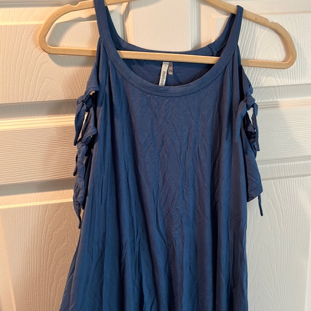 Blue Tie-Sleeve Tunic Top